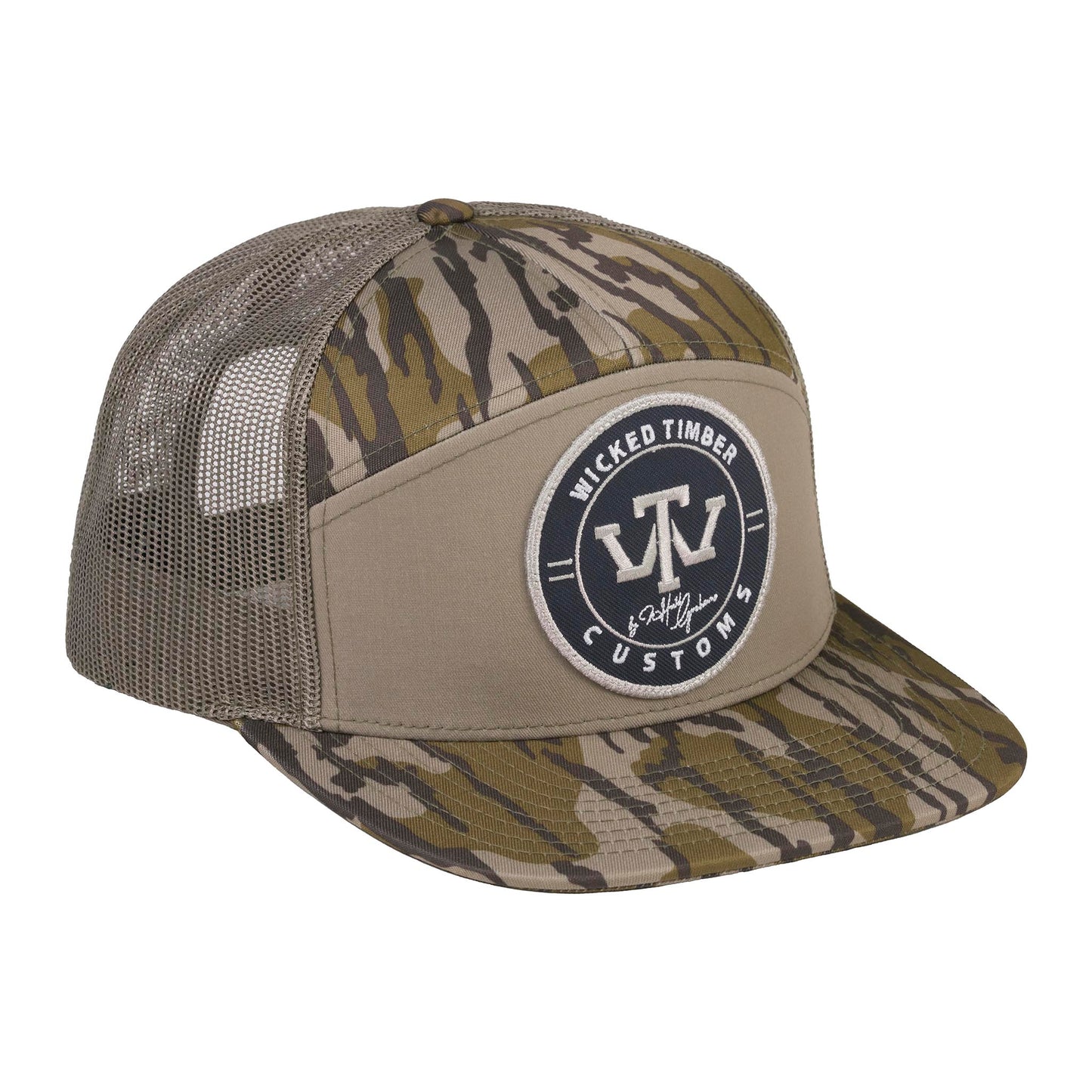 Richardson 168P Printed 7-Panel Trucker Hat – Mossy Oak Bottomland/Loden