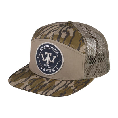 Richardson 168P Printed 7-Panel Trucker Hat – Mossy Oak Bottomland/Loden